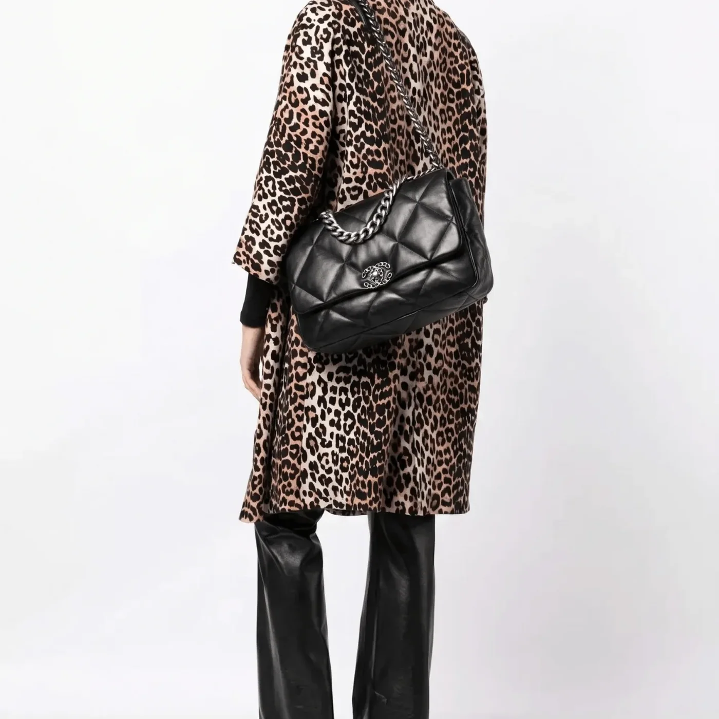 Chanel 19 Maxi Crossbody Bag in Black Silver Hardware