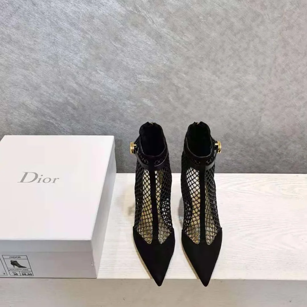 Dior Dior-I Heeled Ankle Boot Black Suede Calfskin Mesh in 8cm Heel for Women Dior Dior-I Heeled Ankle Boot Black Suede Calfskin Mesh in 8cm Heel for Women