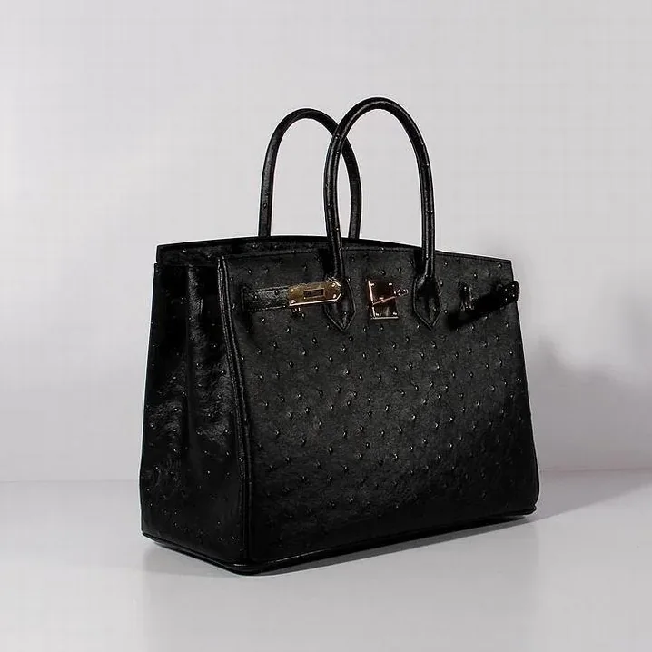 Hermes Birkin With Textures Top Handle Bag in Black Gold Hardware