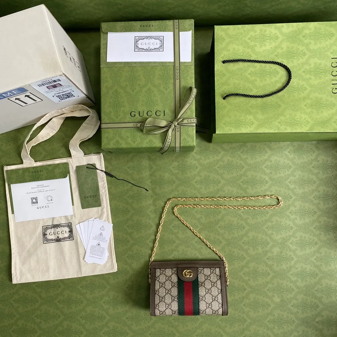 Gucci Ophidia Mini Shoulder Bag / Beige Ebony GG Supreme Canvas Gold Hardware