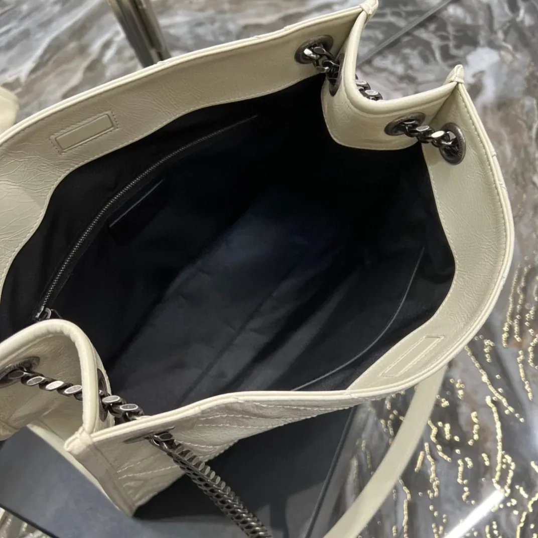 Saint Laurent Niki Shopping Medium Tote Bag in White Silver Hardware