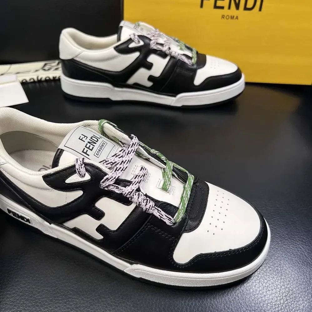 Fendi Match Black and White Leather Low for Unisex in tops