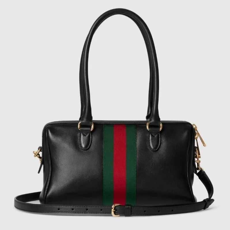 Gucci Borsetto Medium Boston Shoulder Bag in Black Gold Hardware