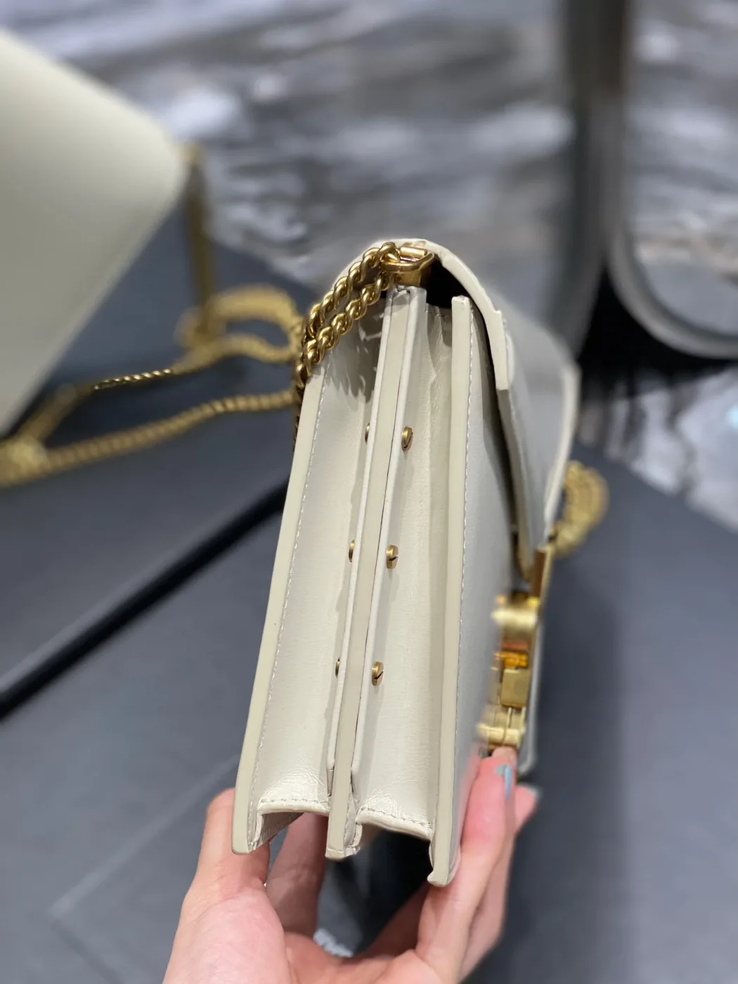Saint Laurent Cassandra Medium Shoulder Bag in White Gold Hardware Saint Laurent Cassandra Medium Shoulder Bag in White Gold Hardware