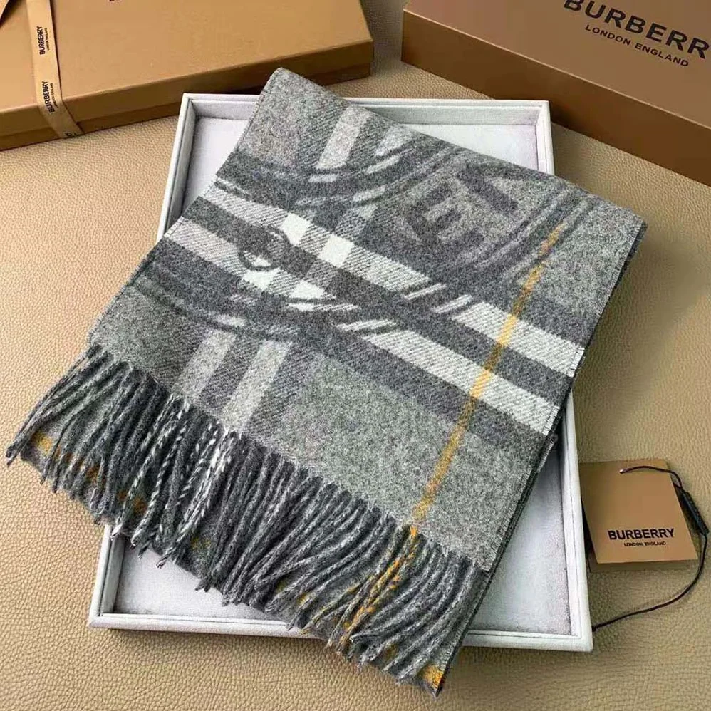 Burberry Montage Print Check Cashmere Scarf for Women in Silver