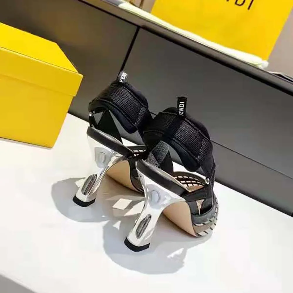 Fendi Colibri Black Micromesh High for Women in Heeled Slingbacks