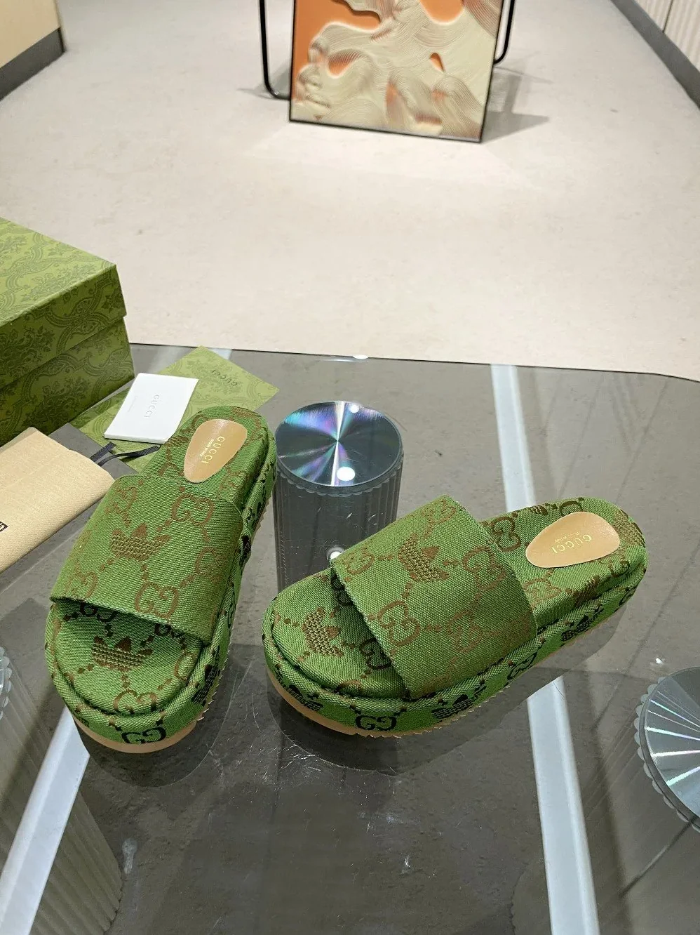 Gucci x Adidas GG Platform Sandal Green for Women Gucci x Adidas GG Platform Sandal Green for Women