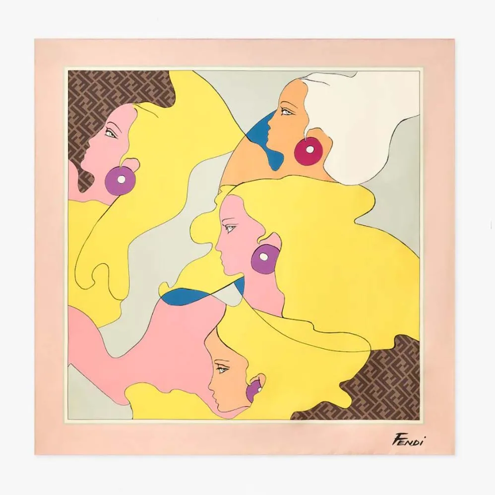 Fendi Show Foulard Multicolor Silk Foulard for Women in Yellow Fendi Show Foulard Multicolor Silk Foulard for Women in Yellow