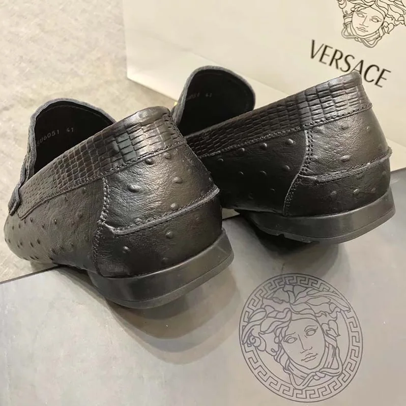 Versace Imola Leather Moccasins Shoes Black for Men Versace Imola Leather Moccasins Shoes Black for Men