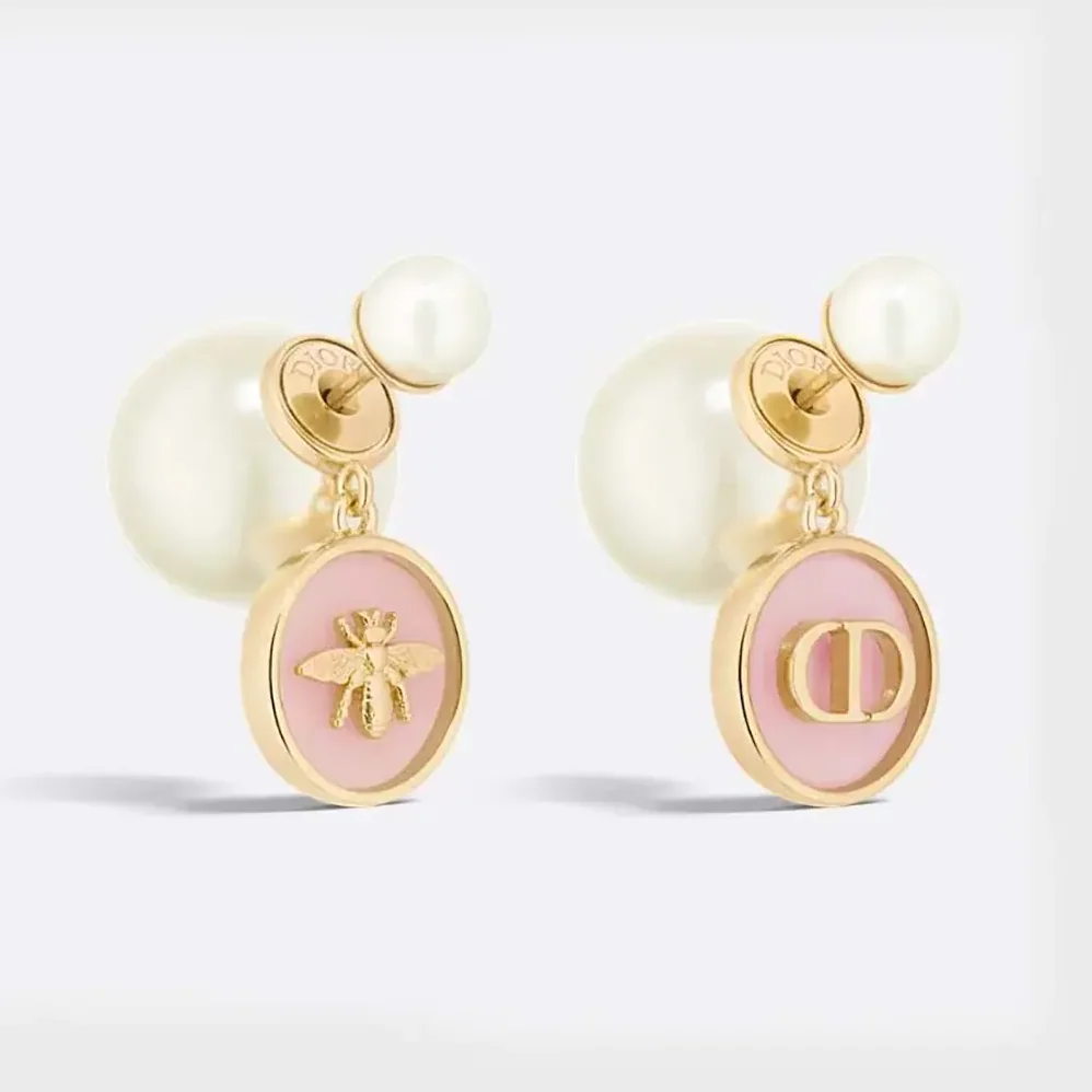 Dior Tribales Earrings Gold-Finish Metal with Hydrangea Pink Transparent Resin for Women Dior Tribales Earrings Gold-Finish Metal with Hydrangea Pink Transparent Resin for Women