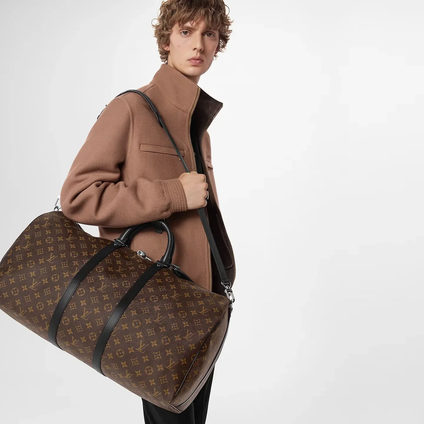 Louis Vuitton Keepall Bandouliere 55 Travel Bag in Brown Monogram Silver Hardware Louis Vuitton Keepall Bandouliere 55 Travel Bag in Brown Monogram Silver Hardware
