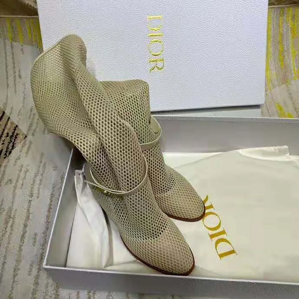 Dior Dior Empreinte Heeled Boot Off-White Mesh Calfskin in 7cm Heel for Women