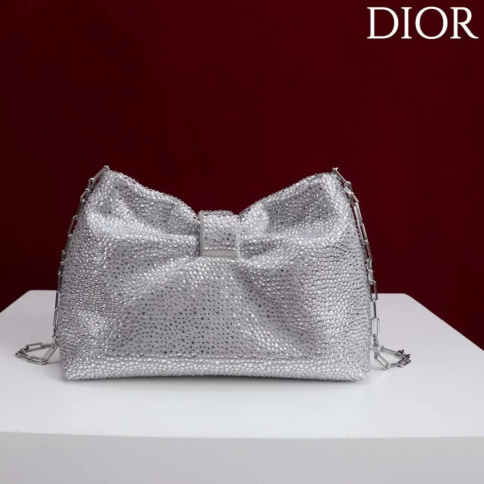 Dior Small Dior Bow Bag Silver for Women in Tone Goatskin and Strass Dior Small Dior Bow Bag Silver for Women in Tone Goatskin and Strass