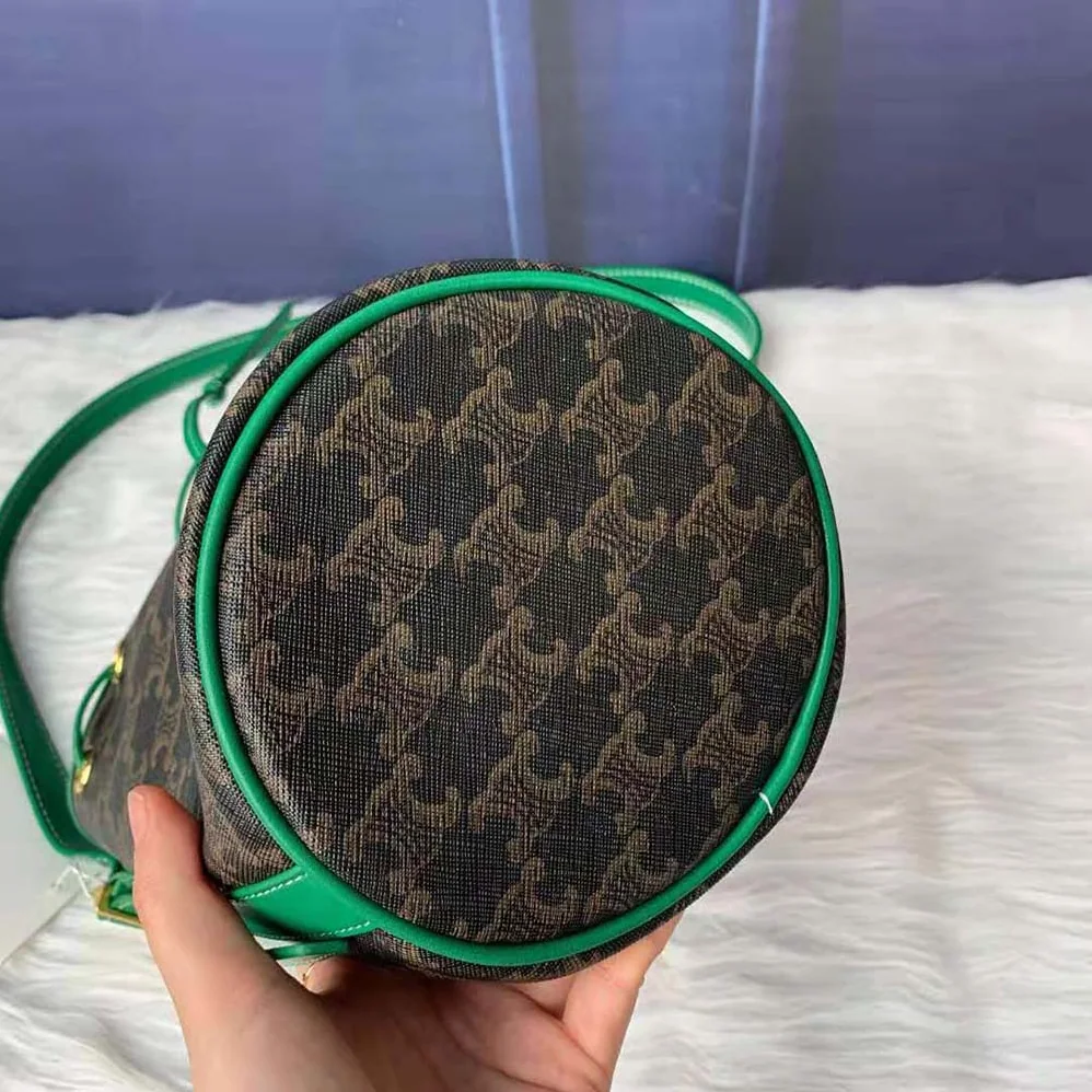 Celine Small Drawstring Bag in Triomphe Canvas for Women in Green