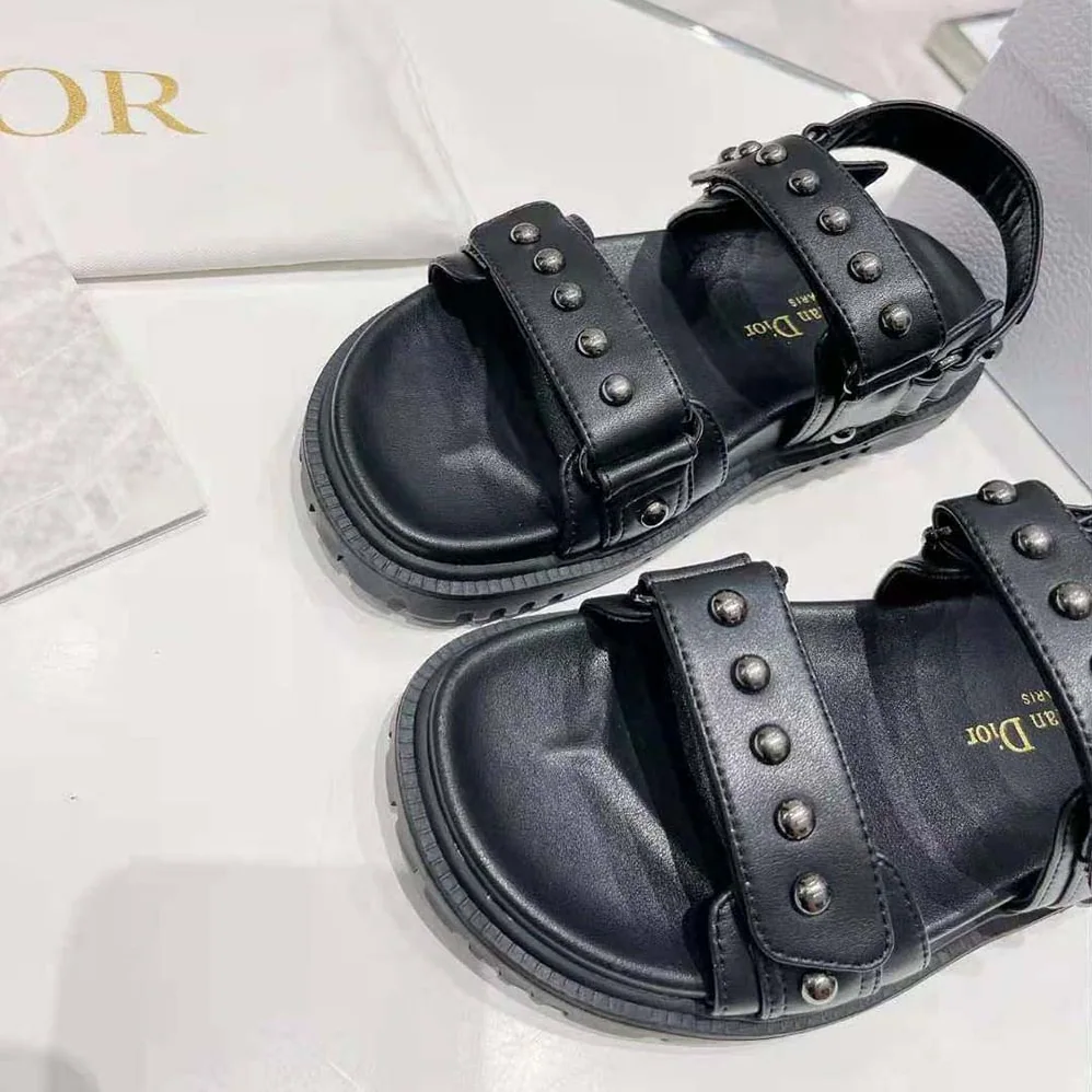 Dior Dioract Sandal Black Lambskin and Silver for Women in Finish Rivets Dior Dioract Sandal Black Lambskin and Silver for Women in Finish Rivets