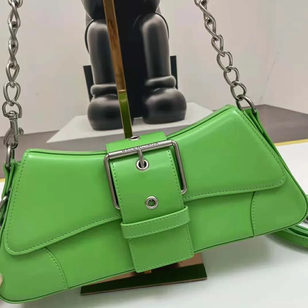 Balenciaga Lindsay Small Shoulder Bag With Strap in Bright Green Shiny Smooth Calfskin for Women Balenciaga Lindsay Small Shoulder Bag With Strap in Bright Green Shiny Smooth Calfskin for Women