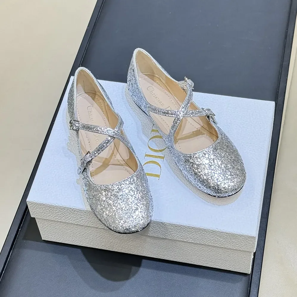 Dior Very Dior Ballet Flat Silver-Tone Laminated Lambskin and Glitter for Women Dior Very Dior Ballet Flat Silver-Tone Laminated Lambskin and Glitter for Women