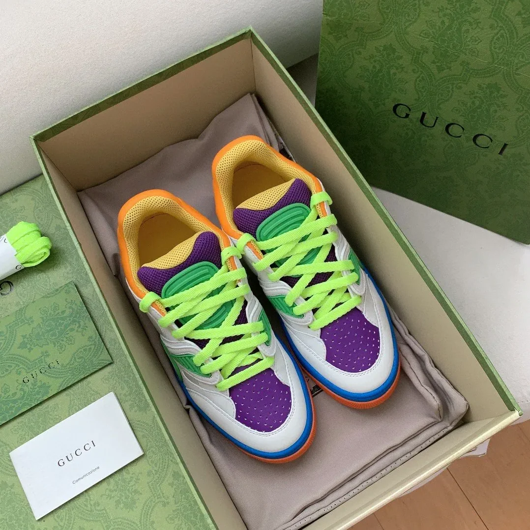 Gucci Basket Sneaker White Green And Purple for Women
