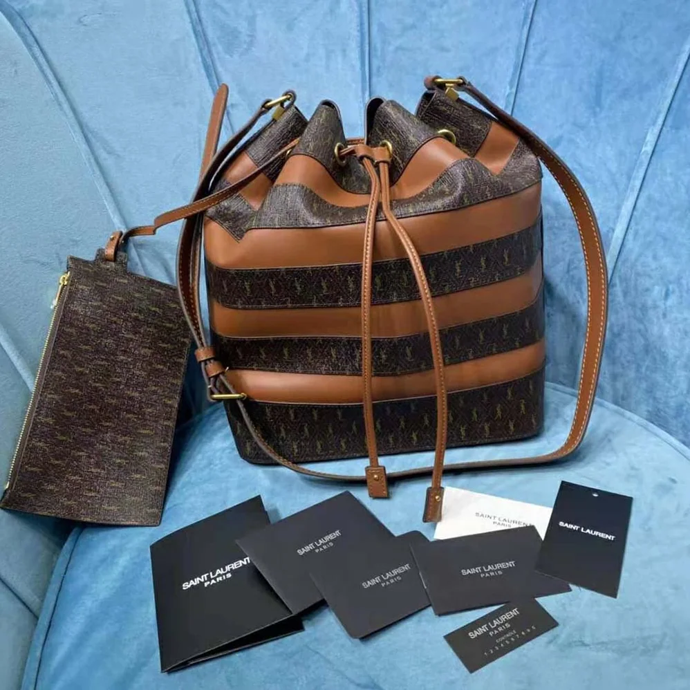 Saint Laurent YSL LE Monogramme Bucket Bag in Canvas and Smooth Leather for Women