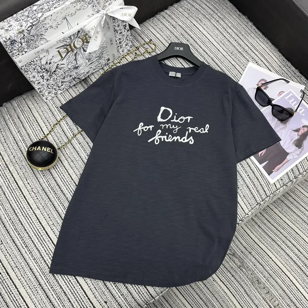 Dior DIOR AND HYLTON NEL T-Shirt Relaxed Fit Navy Blue Cotton Jersey for Women Dior DIOR AND HYLTON NEL T-Shirt Relaxed Fit Navy Blue Cotton Jersey for Women