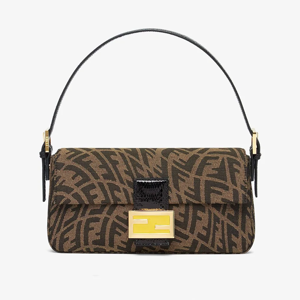 Fendi Baguette 1997 Brown Jacquard FF Vertigo Bag for Women Fendi Baguette 1997 Brown Jacquard FF Vertigo Bag for Women