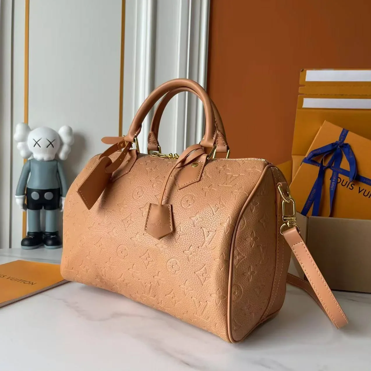 Louis Vuitton Speedy Soft 30 Top Handle Bag / Arizona Beige Monogram Empreinte Gold Hardware