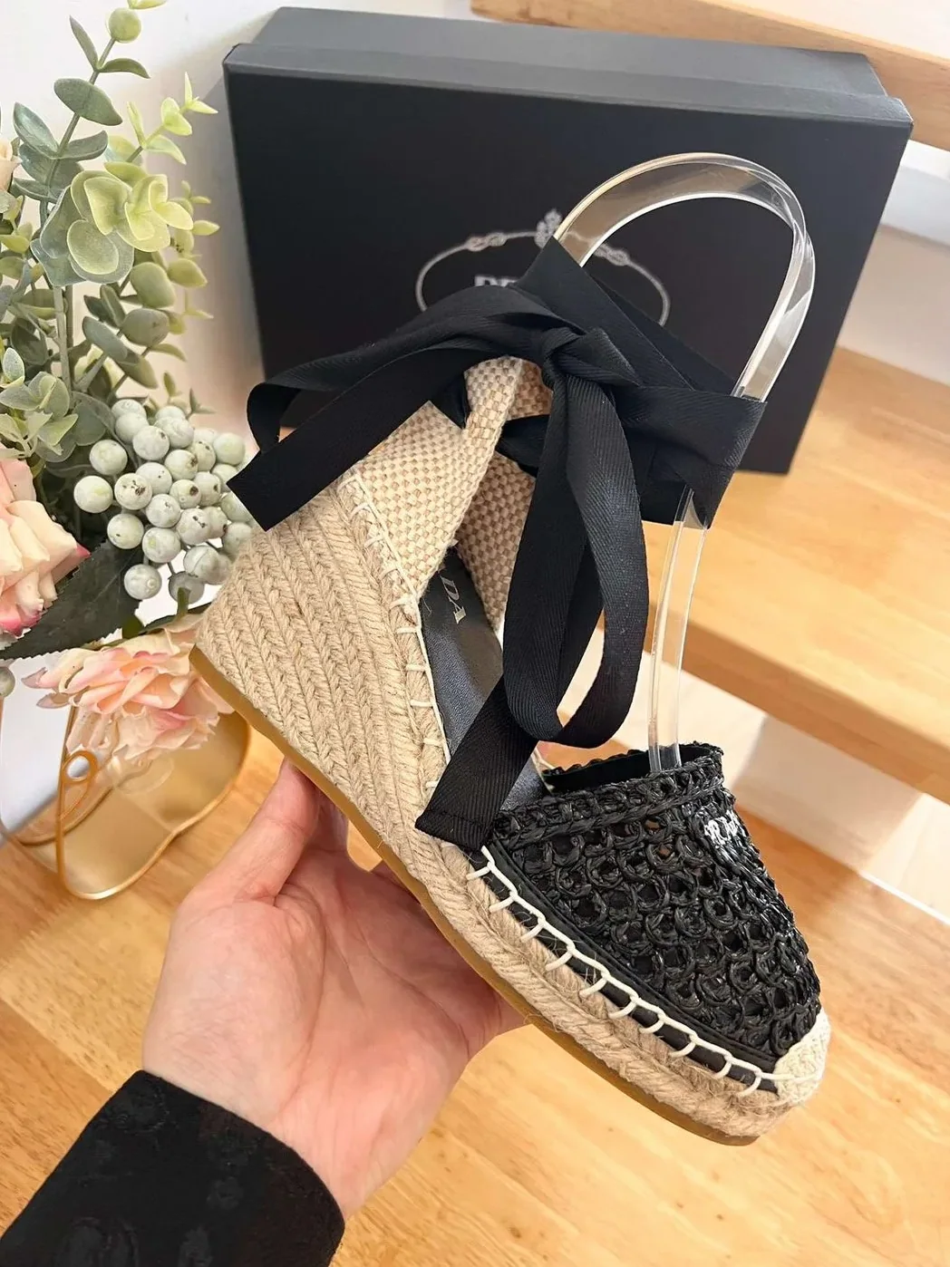 Linen Espadrille Wedge Sandals Black Linen Espadrille Wedge Sandals Black