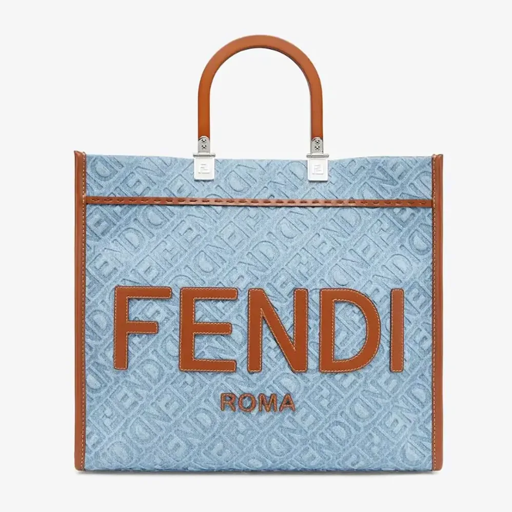 Fendi Sunshine Medium Light Blue Denim Shopper Bag for Women