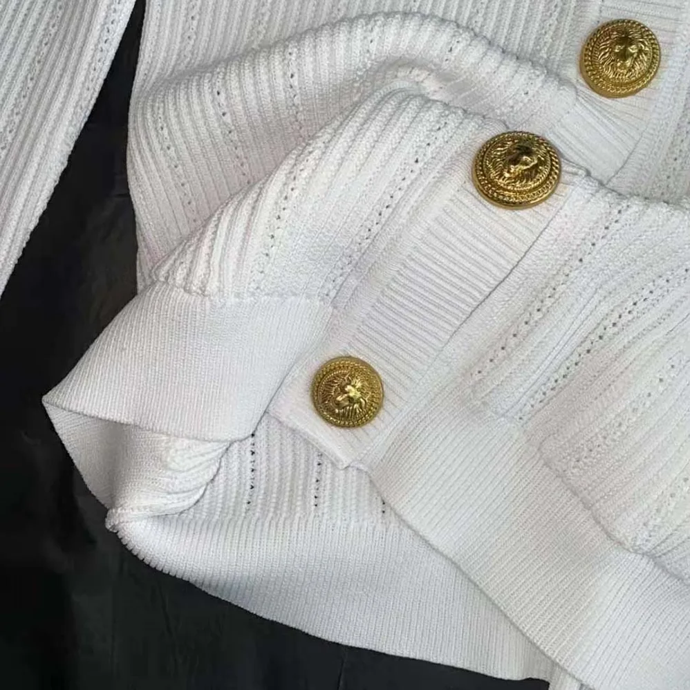 Balmain Knit Cardigan with Gold Buttons for Women in White