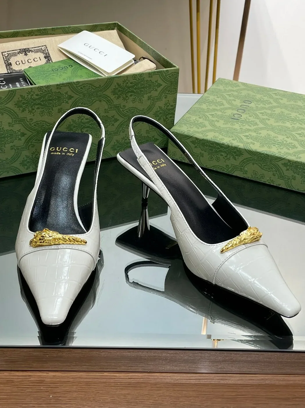 Gucci Gg Slingback Mid in Heel Pump White Gucci Gg Slingback Mid in Heel Pump White