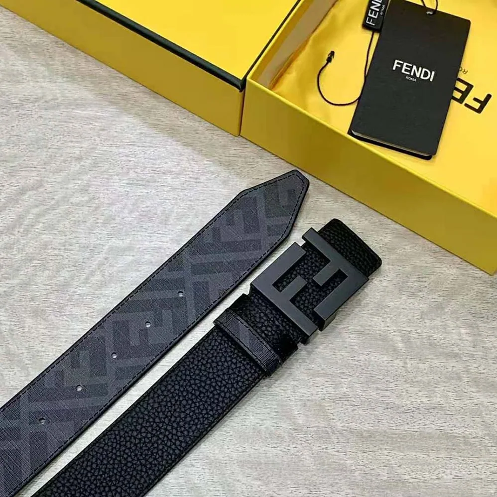 Fendi FF Belt Black Leather Reversible for Men