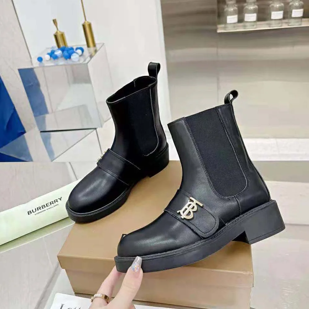Burberry Monogram Motif Leather Chelsea Boots for Women in Black