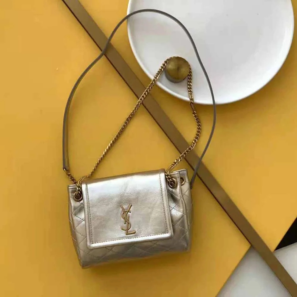 Saint Laurent YSL Monogram Mini Nolita in Lame Leather for Women