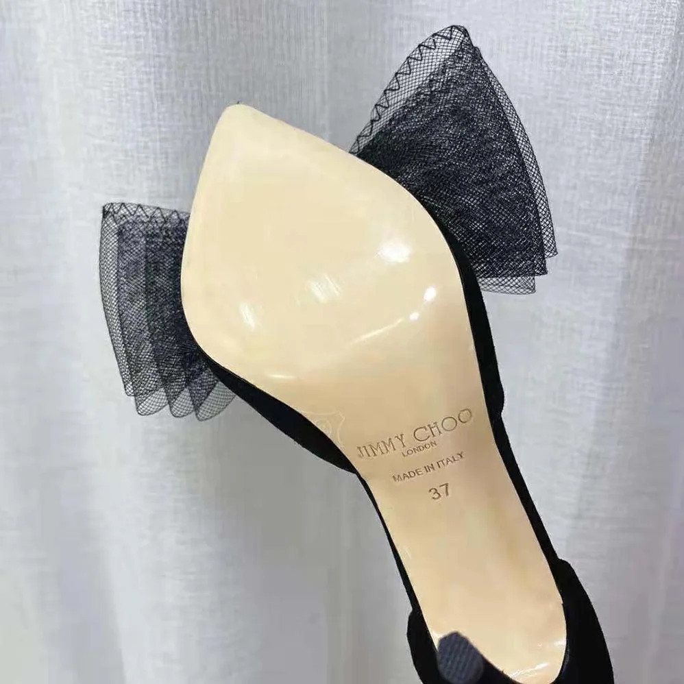 Jimmy Choo Averly 100 Black Pumps with Asymmetric Grosgrain Mesh Fascinator Bows for Women Jimmy Choo Averly 100 Black Pumps with Asymmetric Grosgrain Mesh Fascinator Bows for Women