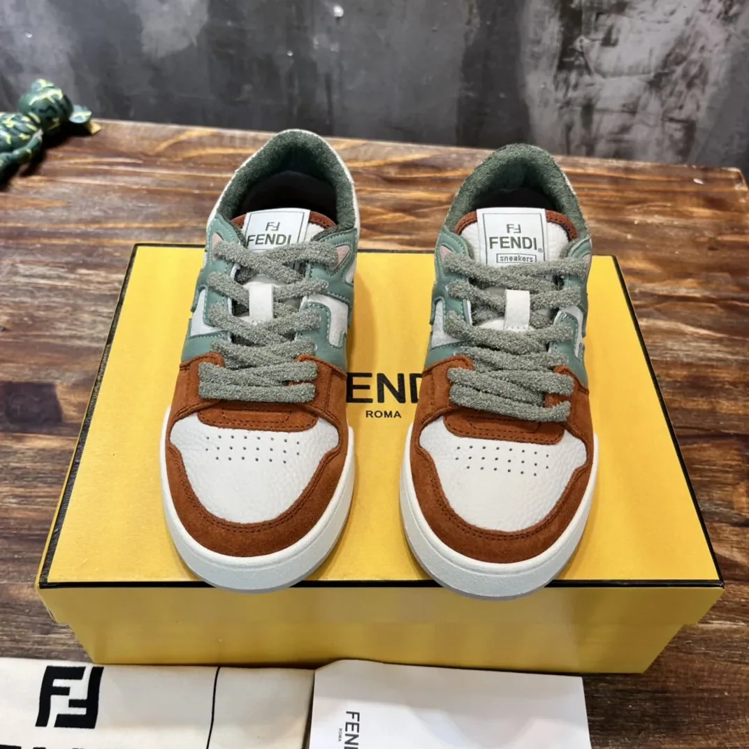 Fendi FD Fendi Match Low Tops Sneakers Brown And Green Fendi FD Fendi Match Low Tops Sneakers Brown And Green