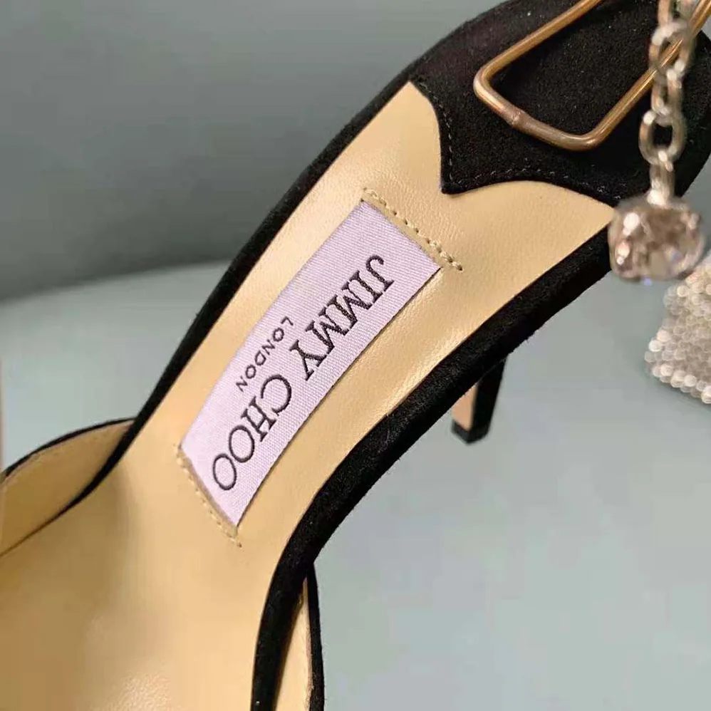Jimmy Choo Saeda 100 Black Suede Pumps with Crystal Embellishment for Women
