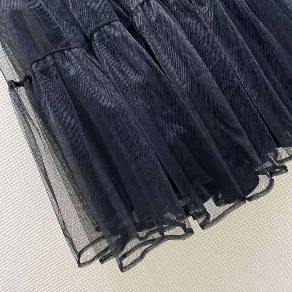 Dior Mid-Length Frilled Skirt Black Technical Tulle for Women