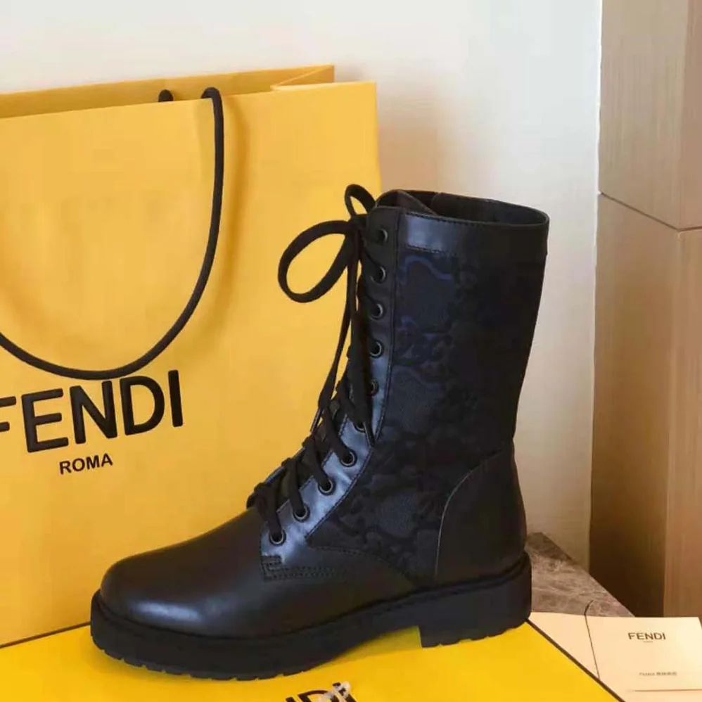 Fendi Signature Black Leather Biker Boots for Women