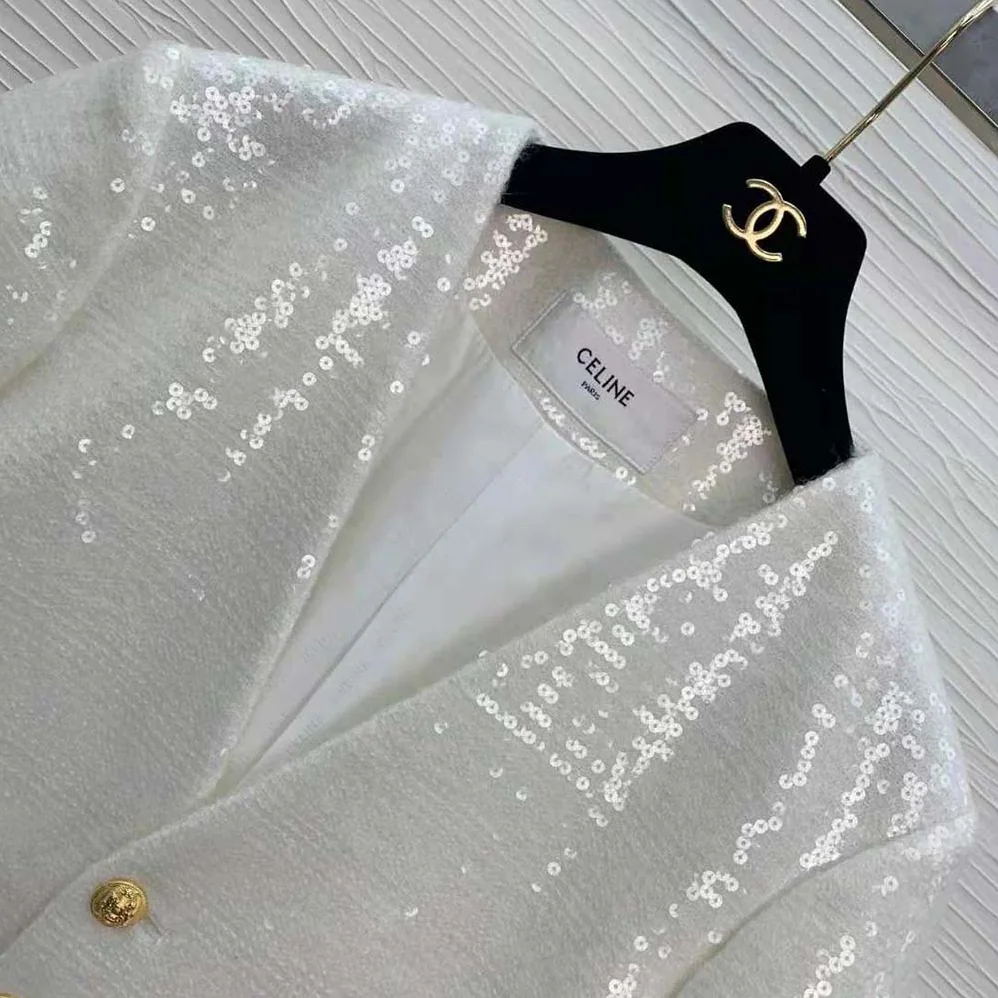 Celine Embroidered Cardigan Jacket in Bouclé Tweed for Women