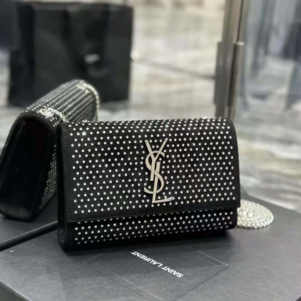 Saint Laurent YSL Kate Small Chain Bag in Velvet and Rhinestones for Women Saint Laurent YSL Kate Small Chain Bag in Velvet and Rhinestones for Women