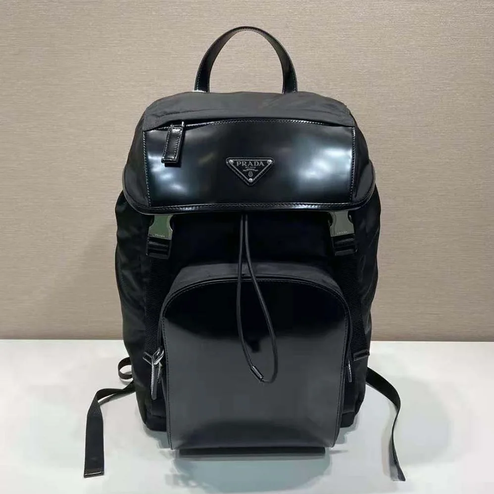 Prada Re-Nylon and Brushed Leather Backpack for Unisex in Black Prada Re-Nylon and Brushed Leather Backpack for Unisex in Black
