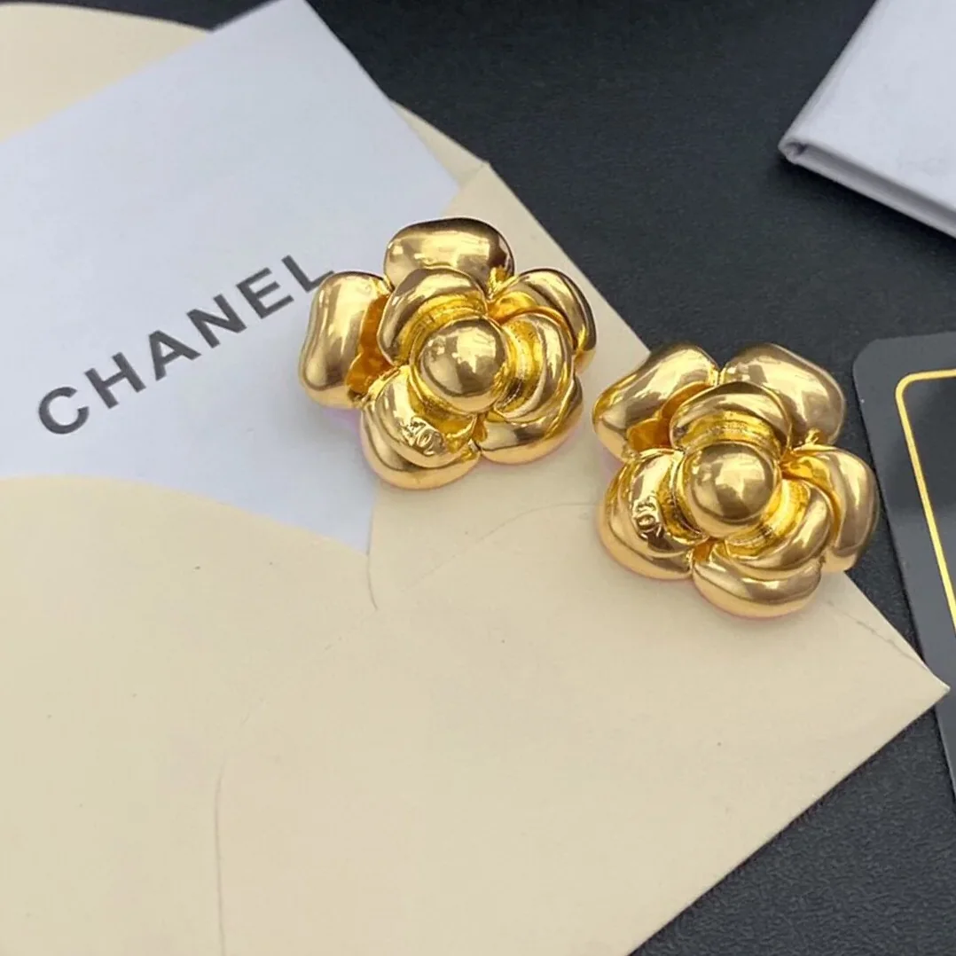 Chanel Camellia Stud Earrings Gold Chanel Camellia Stud Earrings Gold