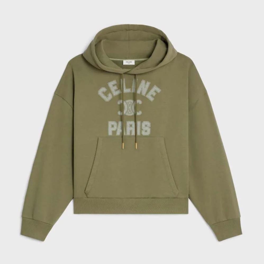 Celine Paris Loose Hoodie in Cotton Fleece for Men in Green Celine Paris Loose Hoodie in Cotton Fleece for Men in Green