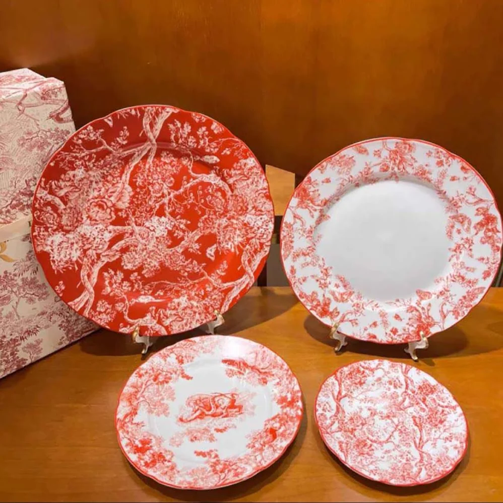 Dior Dessert Plate Red Toile de Jouy Lion for Unisex Dior Dessert Plate Red Toile de Jouy Lion for Unisex