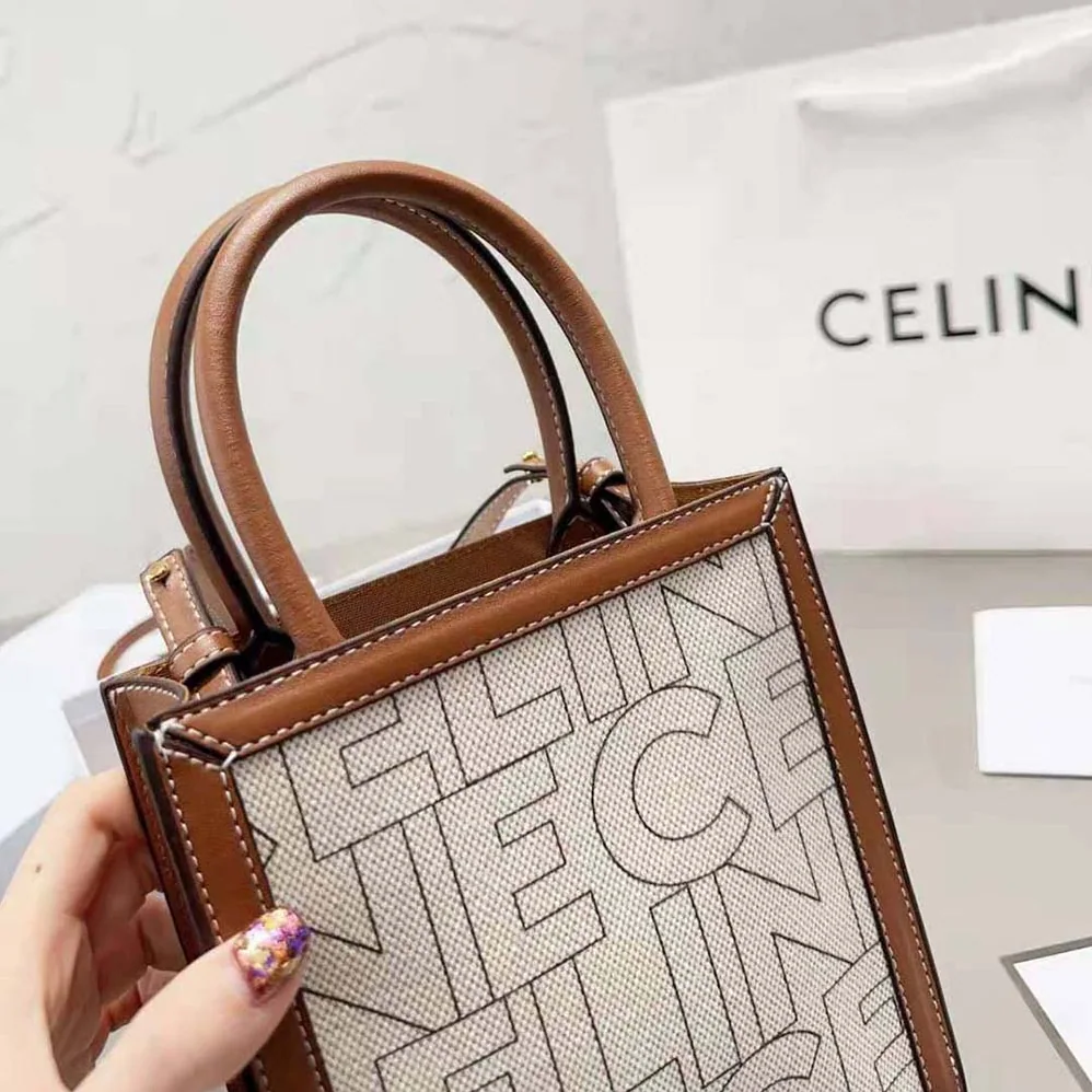Celine Mini Vertical Cabas Celine in Textile with Celine All for Women in Over Print