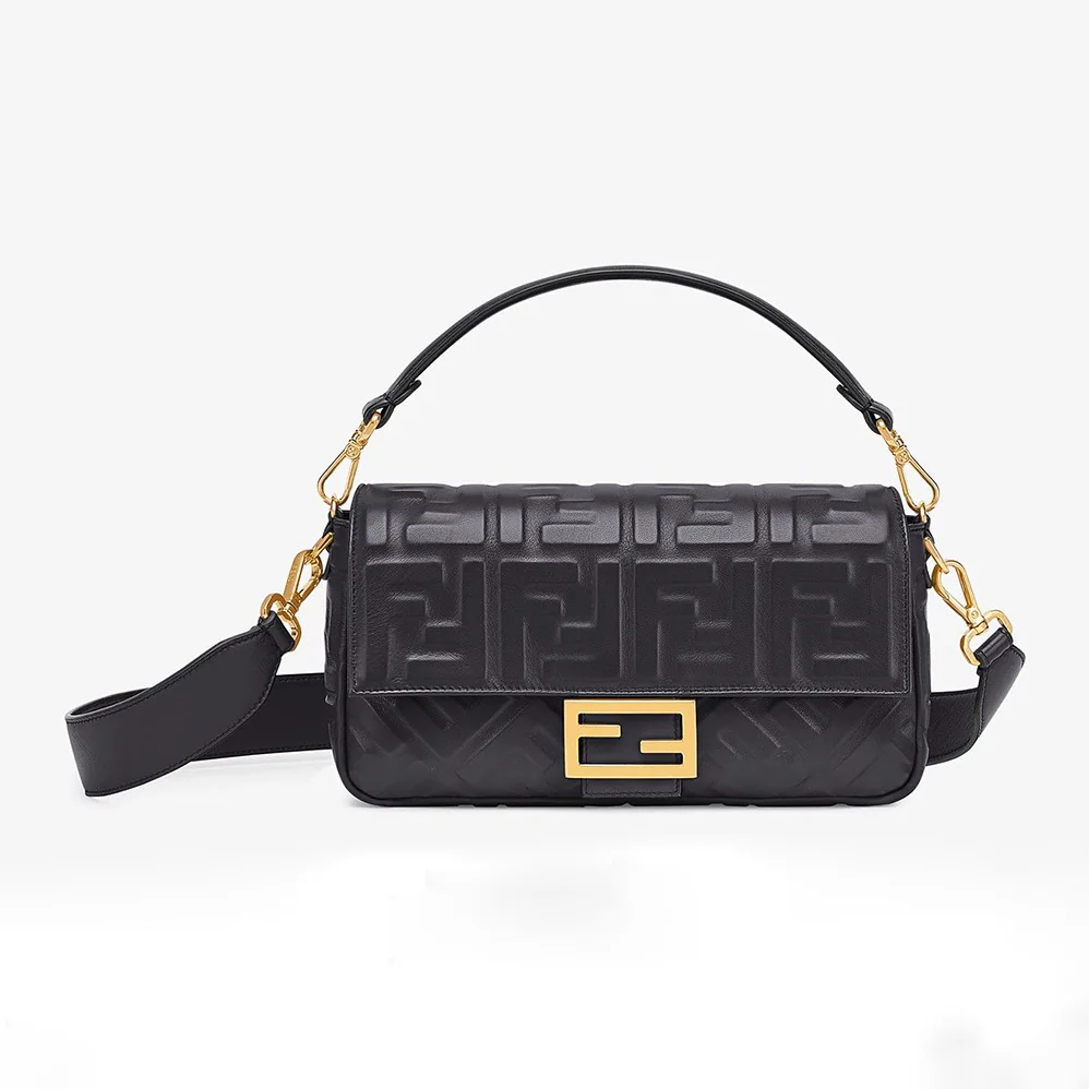 Fendi Iconic Medium Baguette Black Leather Bag for Women Fendi Iconic Medium Baguette Black Leather Bag for Women