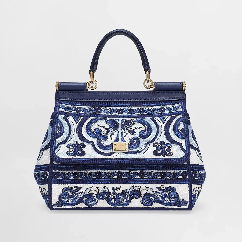 Dolce Gabbana D&G Small Sicily Handbag with Majolica Embroidery for Women in Blue Dolce Gabbana D&G Small Sicily Handbag with Majolica Embroidery for Women in Blue