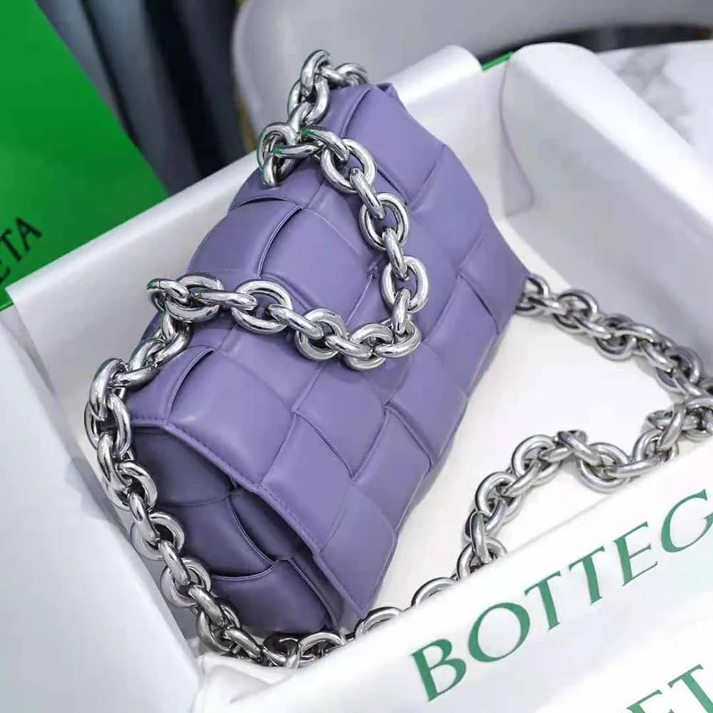 Bottega Veneta Chain Cassette Padded Intrecciato Leather Crossbody Bag for Women in Purple Bottega Veneta Chain Cassette Padded Intrecciato Leather Crossbody Bag for Women in Purple