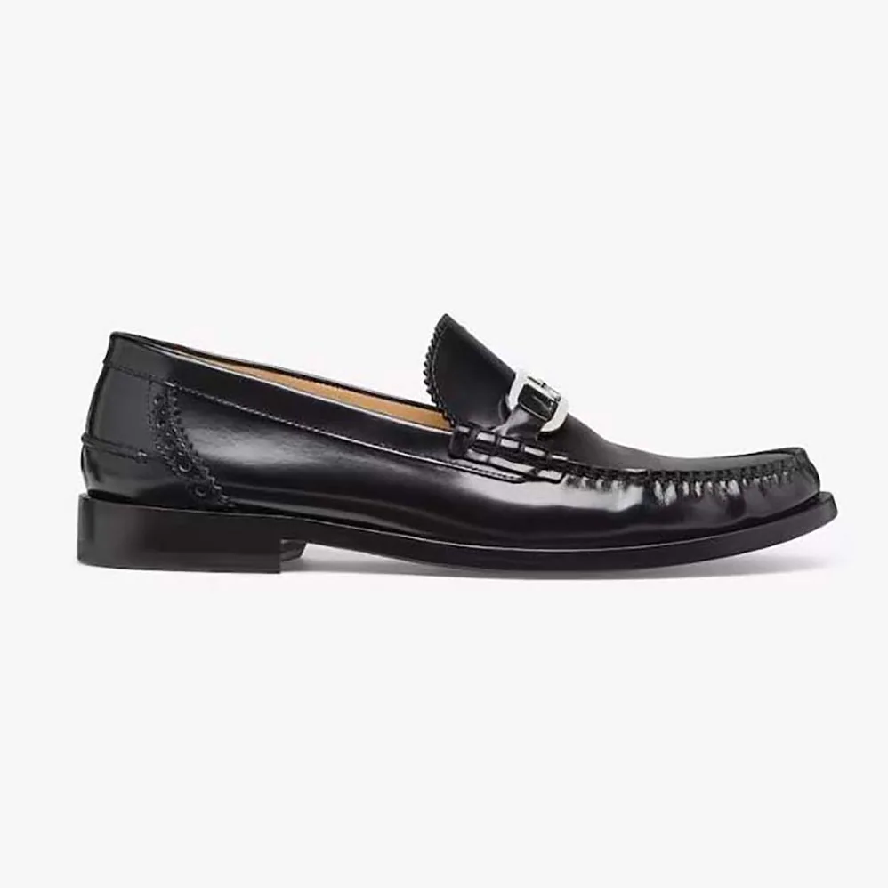 Fendi Black Leather Loafers with Fendi O'Lock Motif for Men Fendi Black Leather Loafers with Fendi O'Lock Motif for Men