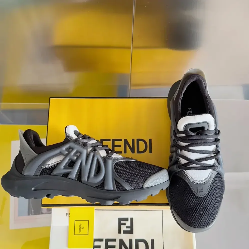 Fendi Tag Sneakers Black Technical Mesh Running Sneakers for Men Fendi Tag Sneakers Black Technical Mesh Running Sneakers for Men